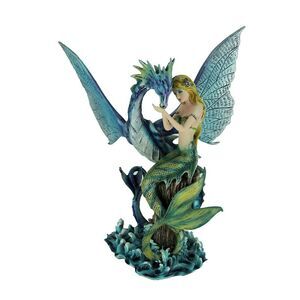 Mermaid Sitting with Blue Sea Dragon Statue